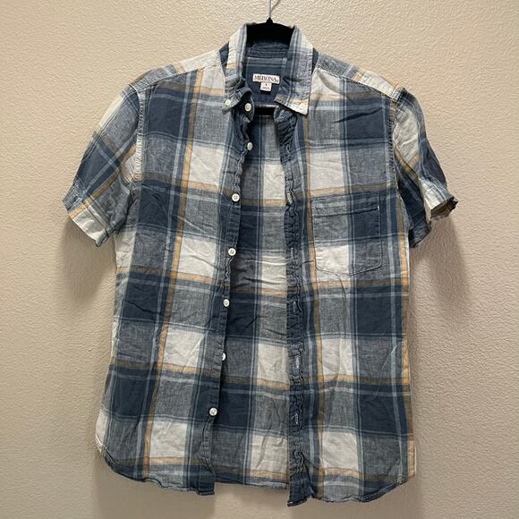 Merona Blue Plaid Button Up Shirt Casual Collared Button Down Size Small - Picture 2 of 8